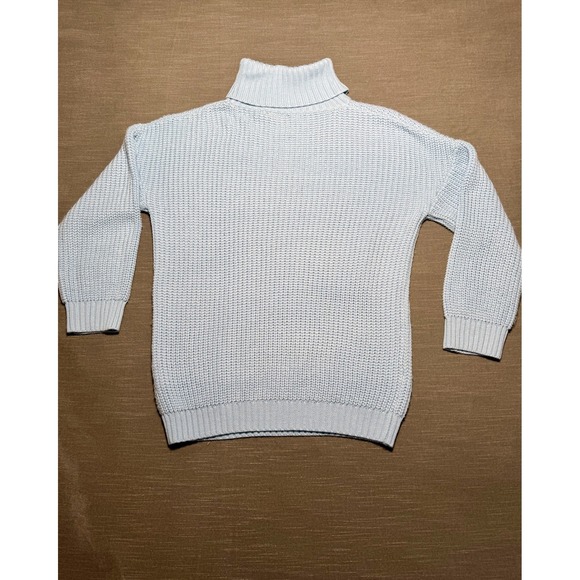 VICI Womens Light Blue Chunky Knit Turtleneck Sweater Chevron Cable SW4001 M - Picture 6 of 7